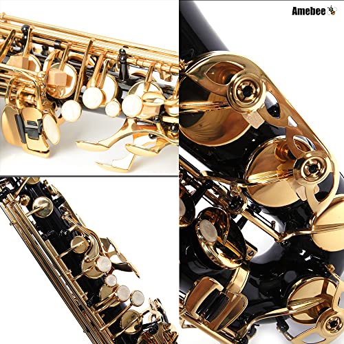 E Flat Alto Saxophone Full Kit For Music Beginners With Carving, Mouthpiece, Carrying Case, Gloves, Strap, Cleaning Cloth And Brush, Lacquered (Black Gold) #TOP3