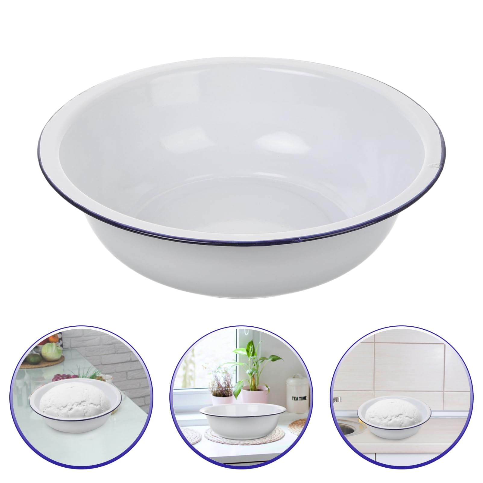 SEWACC Cuenco Grande y Fácil de Limpiar Adecuado para Mezclar y Lavar Frutas de Esmalte Blanco Vintage Capacidad Amplia, Diseño Retro, Construcción Gruesa para Cocina