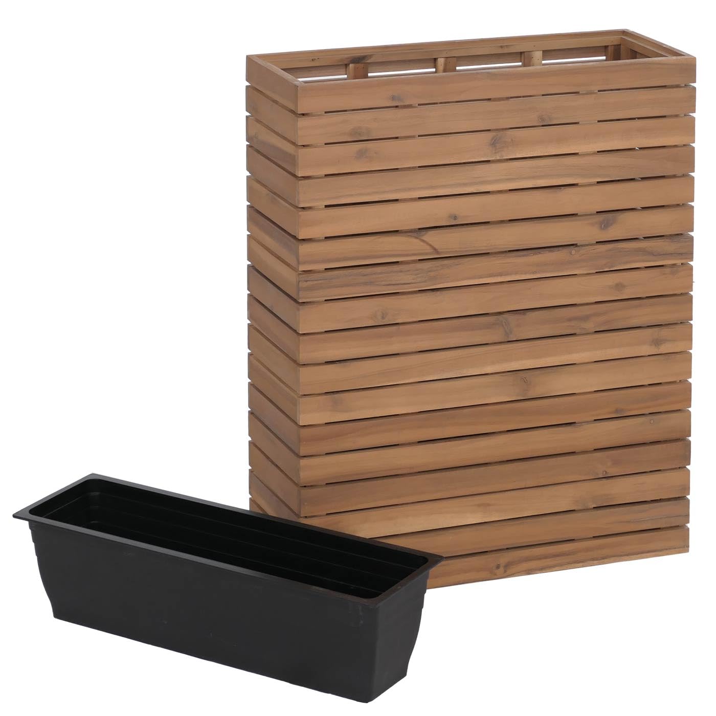Mendler Pflanzkasten HWC-L21, Hochbeet Pflanzkübel Blumentopf, eckig 77x63x23cm Outdoor Akazie Holz FSC®-Zertifiziert - Hellbraun