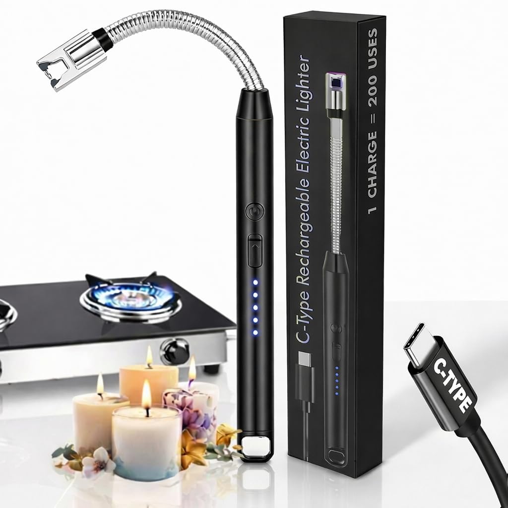 USB Rechargeable Electric Arc Lighter with Flexible Neck | Flameless Windproof Plasma Lighter for Gas Stove, Candles, BBQ, Kitchen & Outdoor Use