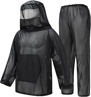 [LIAOCXF] 虫除けウェア 虫よけメッシュパーカー ジャケット＋ズボン2点セット 着るだけで虫除け 農作業 メッシュ 通気 畑用 採集 釣り 軽量 耐久性 速乾性 ガーデニング 屋外活動などに 男女兼用 (ブラック, XL/XXL) [並行輸入品]