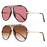 YDAOWKN Aviator Sunglasses for Women Men Retro 70s Gold Metal Sun Glasses Flat Top Aviators Shades