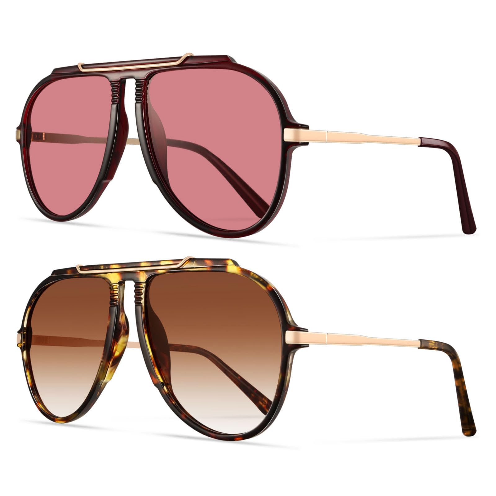 YDAOWKN Aviator Sunglasses for Women Men Retro 70s Gold Metal Sun Glasses Flat Top Aviators Shades