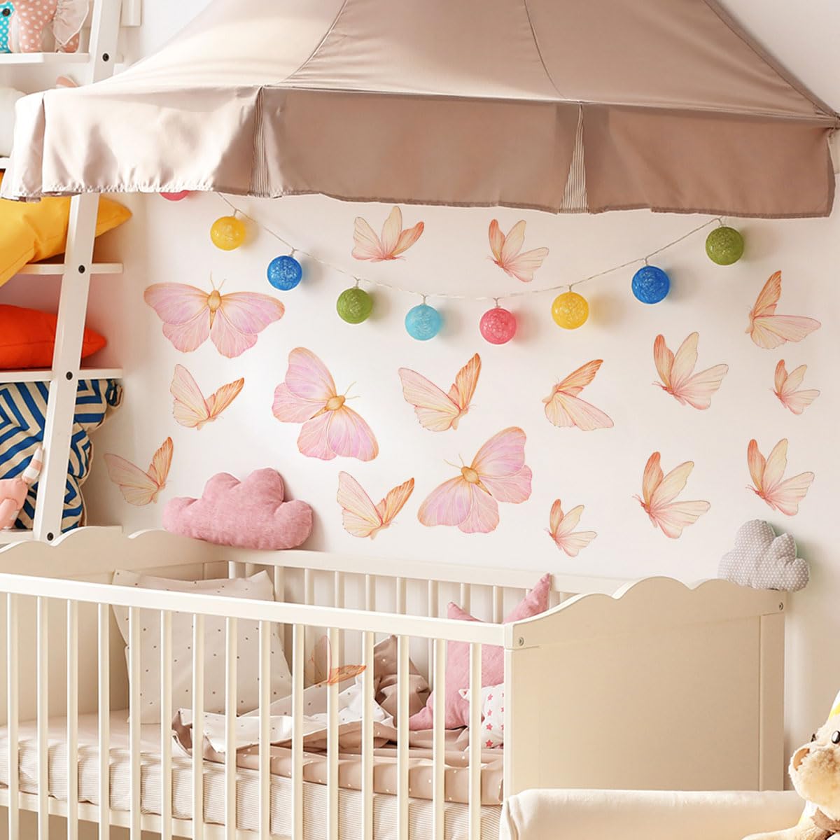 Pink Butterflies Wall Decals - Removable Watercolor Style Peel & Stick Stickers For Nursery, Bedroom, Kitchen Decor