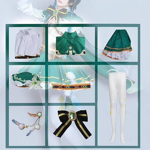 Vista 8 de OIHFSC Venti - Trajes de cosplay de Venti, vestido de mujer y niña, disfraces de Halloween (vestido Venti, talla S)