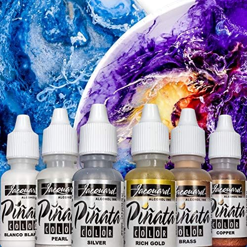 Moshify Jacquard Pinata Color - Alcohol Ink Metallic Colors Bundle - Silver - Copper - Pearl - Brass - Rich Gold - Blanco Blanco - Bundled Blending Pen
