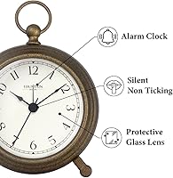 Vista 2 de Jensen Pocket Watch Analog Alarm Clock for Bedroom,Silent Non Ticking, Modern Farmhouse Style, Wall & Mantel 2 in 1 Clock, Desk & Shelf Clock
