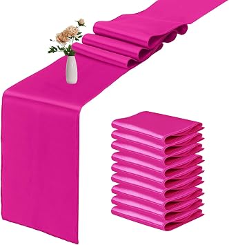 10 Pack Satin Table Runner 12 x 108 Inch Long Fuchsia Smooth Silk Fabric Table Runner for Birthday Parties Wedding Banquets Decorations