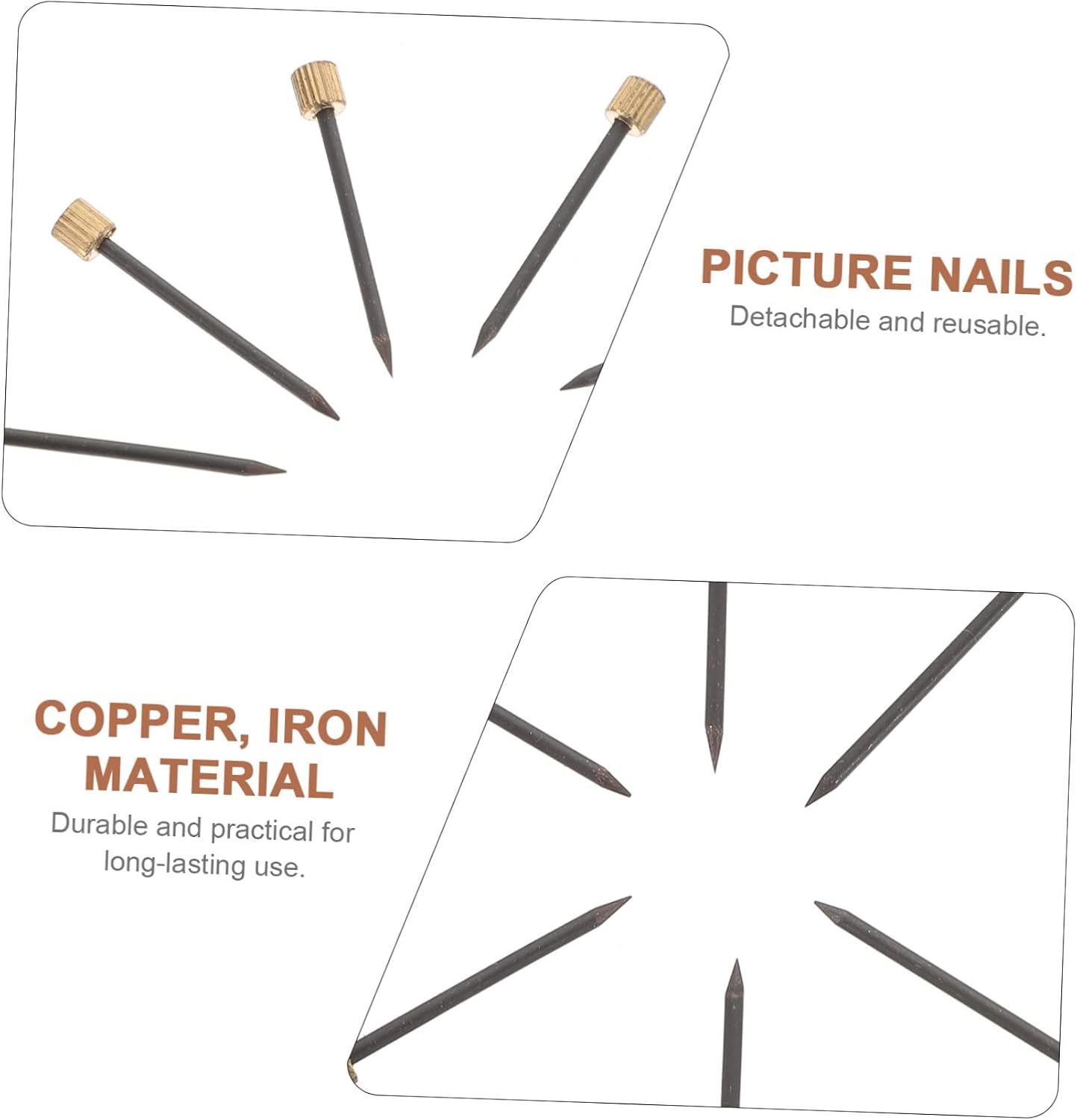 Picture Hanging Kit, Copper Caps Nails, 50Pcs 1.4x25mm