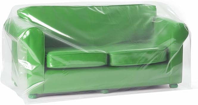 64Wx42Dx34H Plastic Couch Cover for Sofa 2 Seats | Bench and Large Items, Clear Thick Heavy Duty Plastic Furniture Covers for Moving, Renovation or Storage 4mil Thickness
