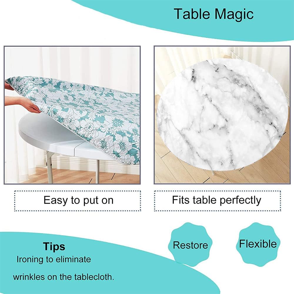 Marble Tablecloth, Vintage Marble Pattern Abstract, Elastic Edge, Water and Oil Resistant wipeable Polyester Fabric, Suitable for Kitchen Party Picnic, Fit for 56" Table,