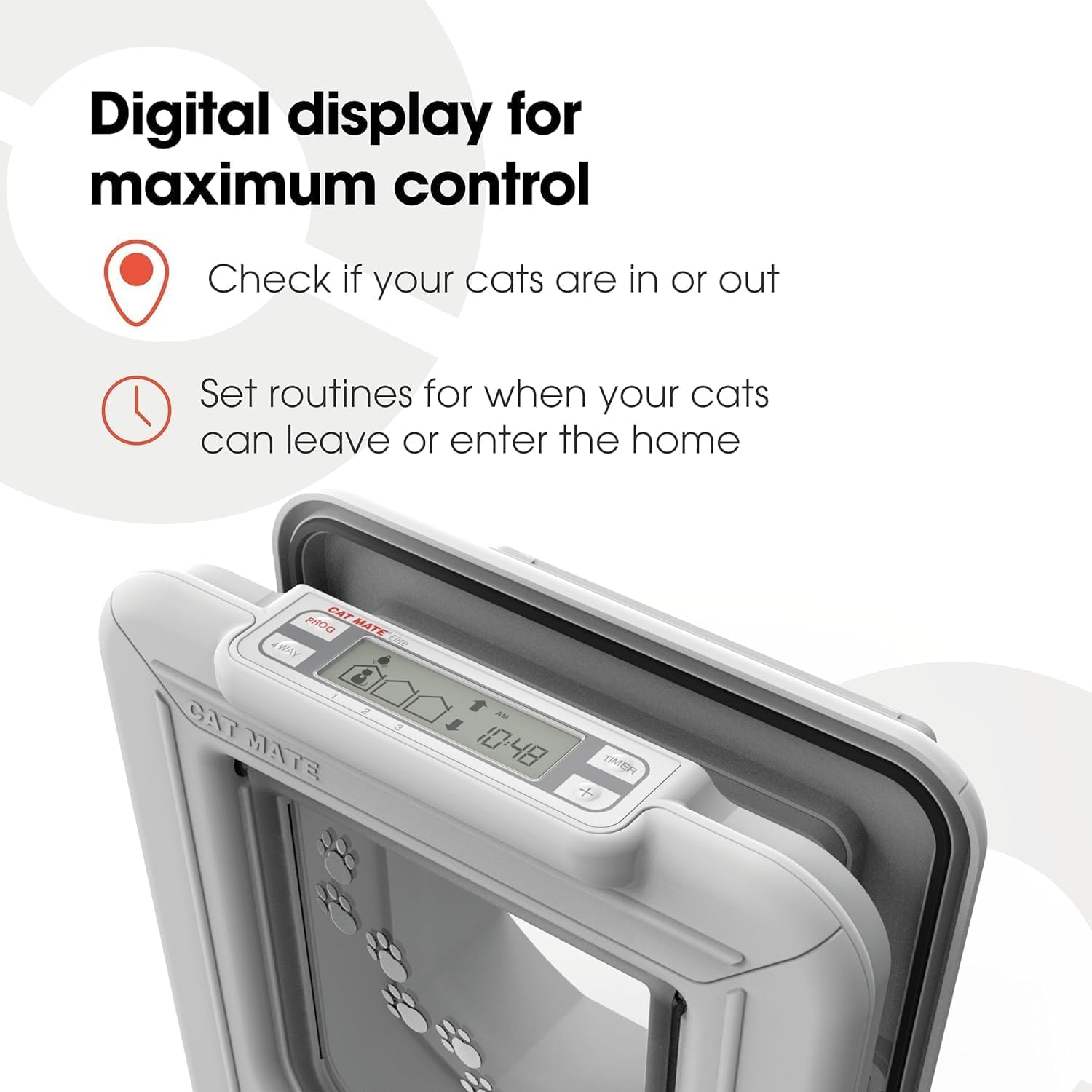 Cat Mate Elite I.D. Disc Katzenklappe mit Timersteuerung (305) – Kompatibel mit Pet Mate I.D. Discs, für kleine bis durchschnittliche Katzen, für Glas, UPVC, Wände und Holz, Weiß