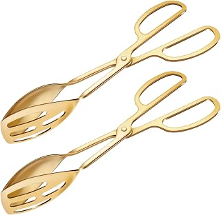 2 Pack Gold Serving Tongs Buffet for Kitchen Cooking 10 Inch Stainless Steel Salad Tongs Serving Utensils for Wedding Party Catering (Gold)