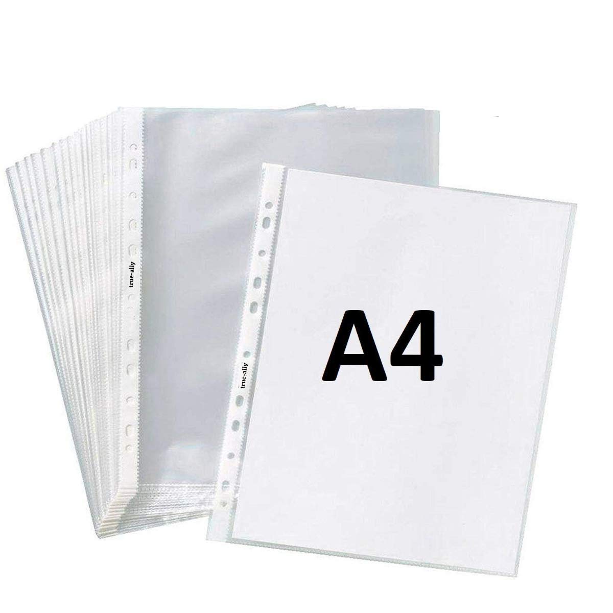 TULMAN A4 Size Transparent Document Sleeves, 25 Pcs, Heavy Duty Clear Sheet Protectors, 200 Microns, Plastic Leaf, Waterproof, 11-Hole Punched for Ring Binders & Files, Office & School Use