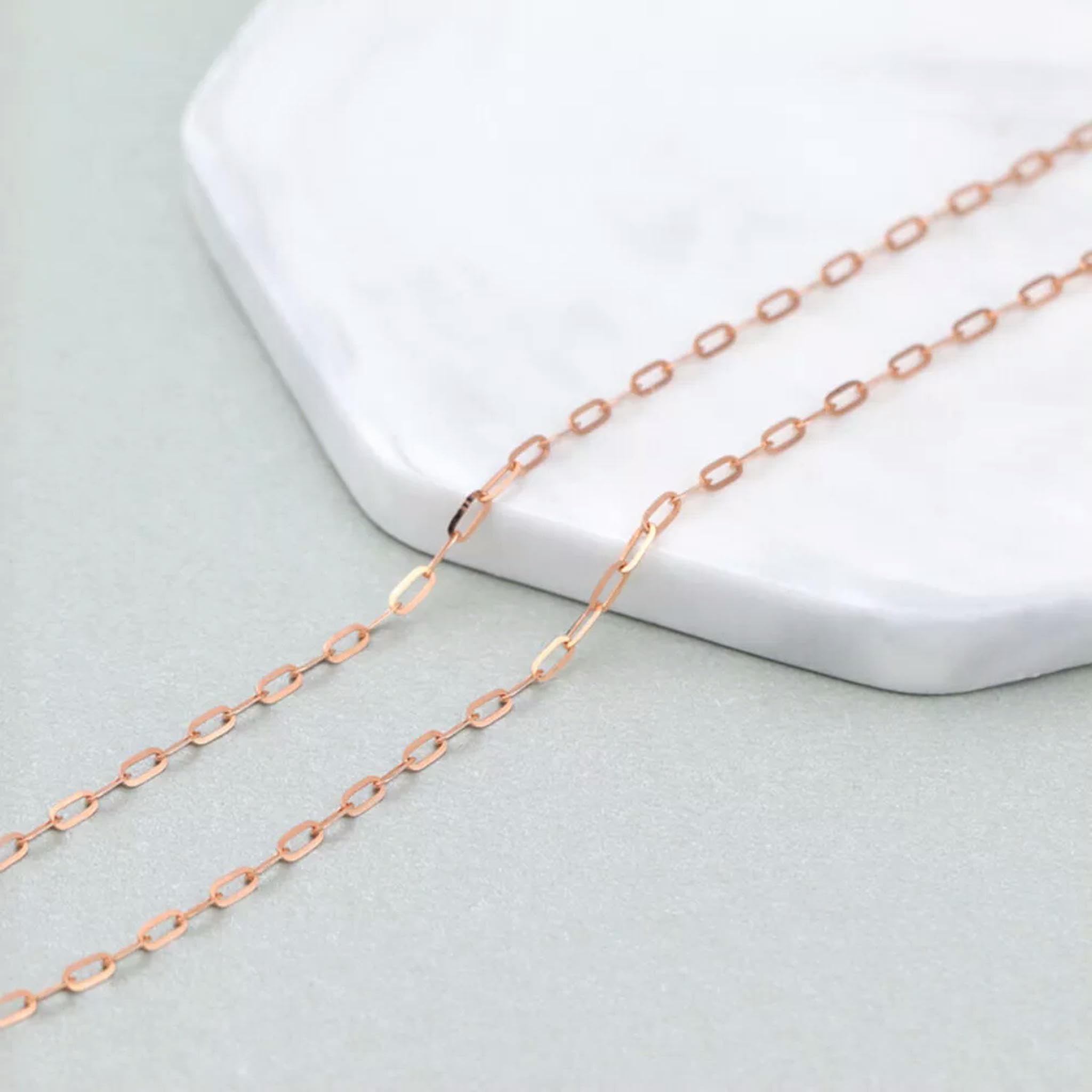 Collier en Or Rose 18 carats Au750 pour Femme avec chaîne rolo Porte-Bonheur Longue / 18" L