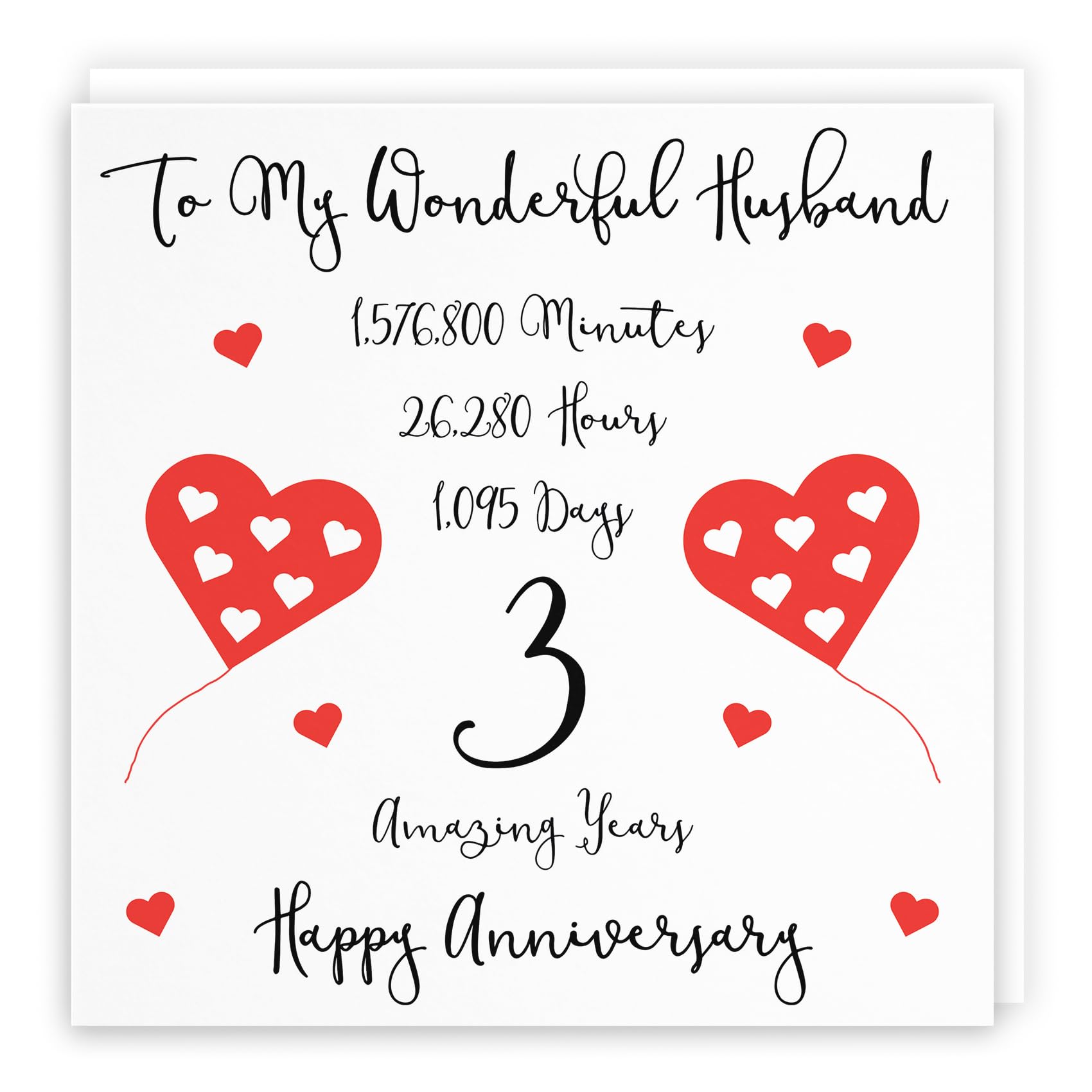 Hunts England - Romantic Husband 3rd Wedding Anniversary Card - To My Wonderful Husband - 3 Amazing Years - Timeless Collection