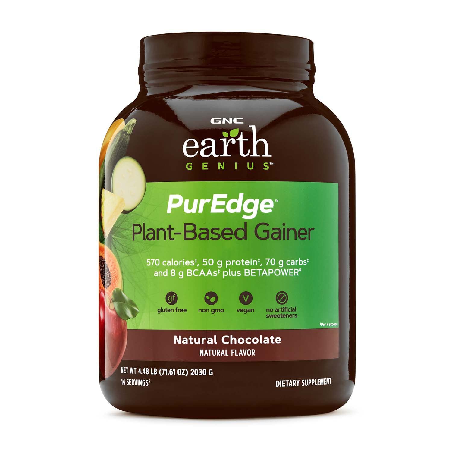 GNC Earth Genius PurEdge Plant-Based Gainer - Natural Chocolate, 14 Servings, 50 Grams of Plant-Based Protein