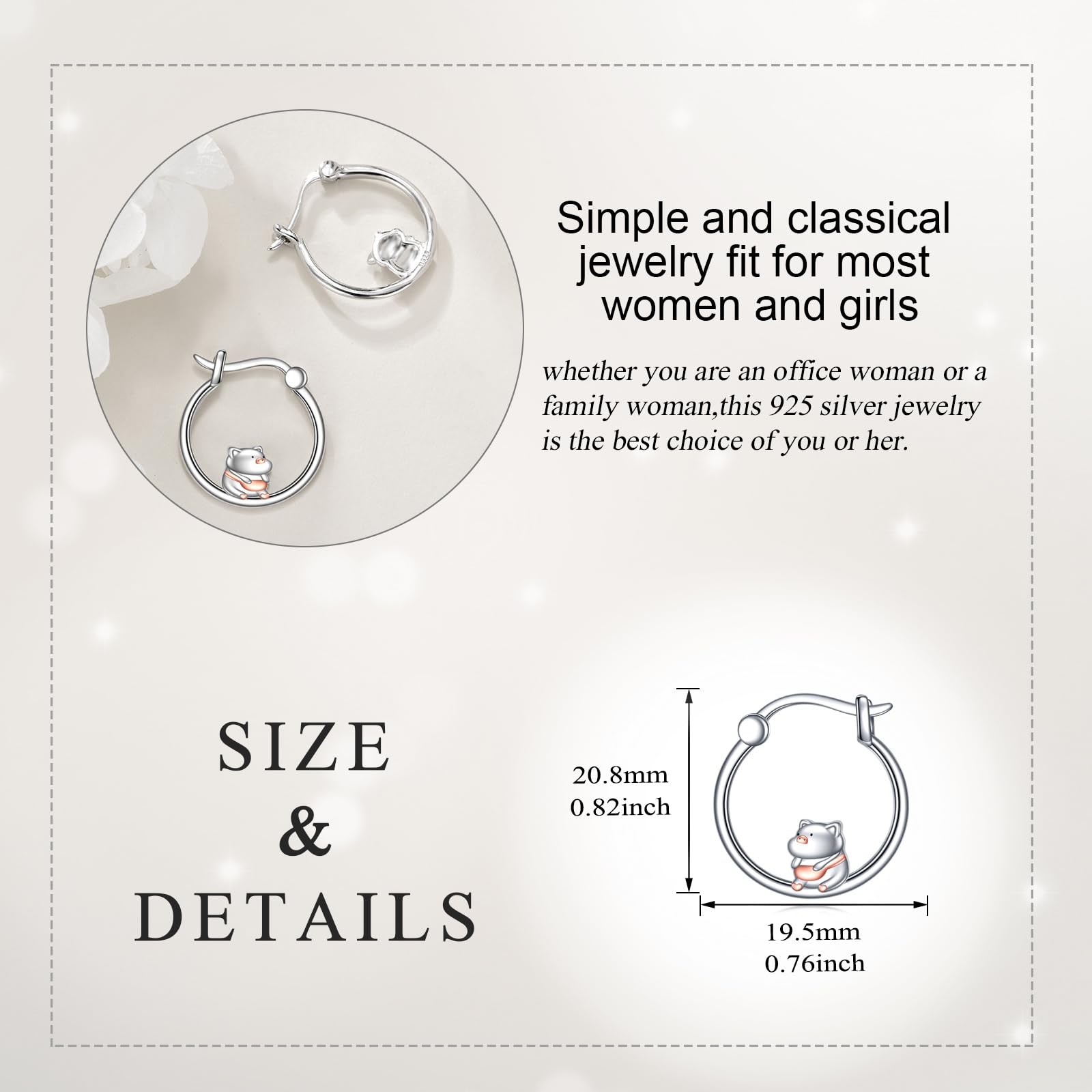 Pendientes de aro de animales de plata de ley 925, pequeños pendientes Huggie, joyas regalos para mujeres y niñas
