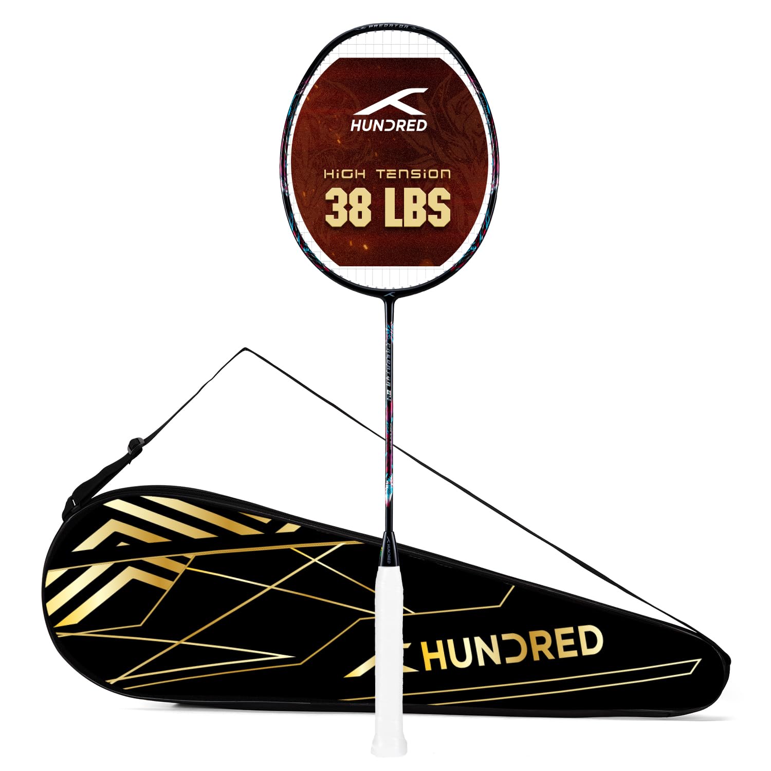 Hundred Predator 84 Extreme Strung Badminton Racket with Full Racket Cover (Black)|