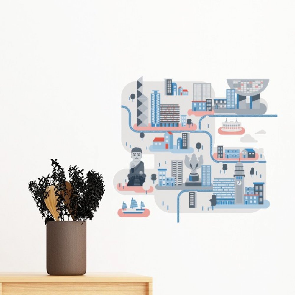 Sticker Hong Kong pour déco salon et chambre grand panorama urbain DIY 60cm
