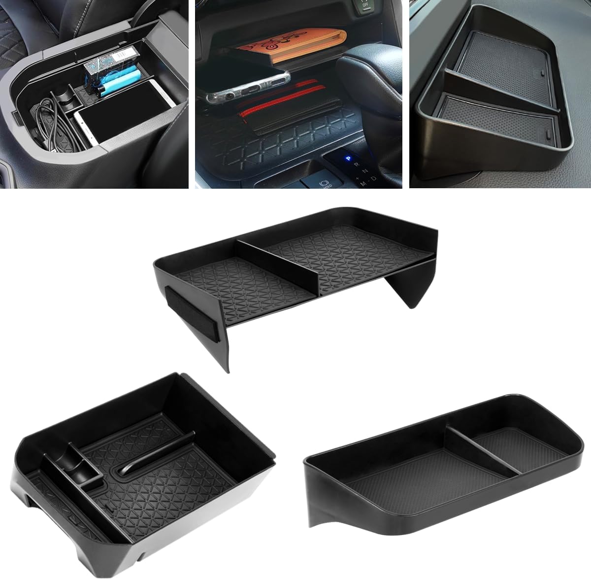 3PCS Center Console Organizer Fit for Toyota RAV4 2019-2023 2024 2025 Accessories, Divider Storage Tray + Armrest Storage Box + Dash Storage Organizer (Not for New 10.5'' Multimedia Display)