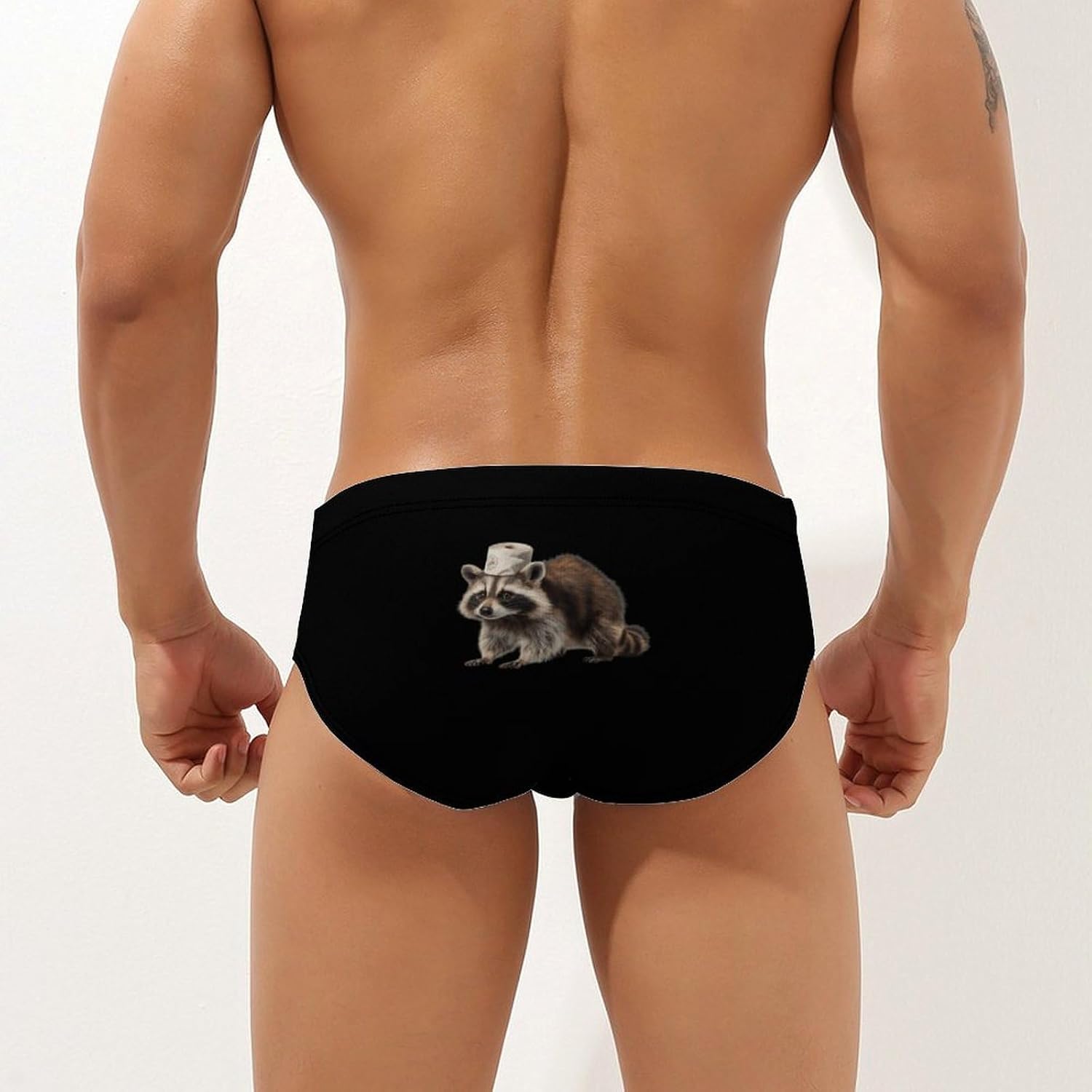 Raccoon Toilet Paper Men's Swimsuit Brief Sexy Bikini Briefs Retro Printed Swimwear Quick Dry Swimming Trunks 3X-Large