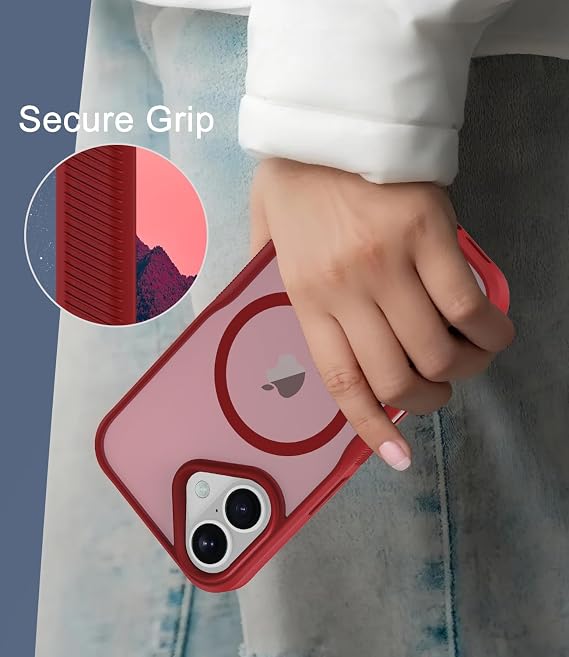 Diverbox iPhone 17用ケース、MagSafe対応 強力マグネット、半透明マット 耐衝撃 滑り止め 指紋防止 スリム携帯電話ケース iPhone 17用 トゥルーレッド