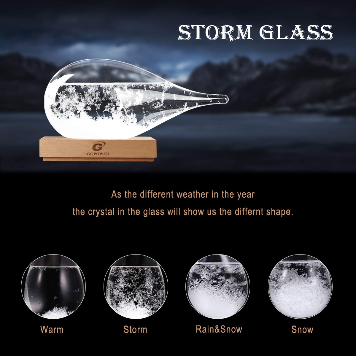 Storm Glass Weather Station, Weather Forecaster, Drop-Shaped Glass Barometer, Christmas Decorations Glasss Bottles for Home and Office,Scandinavian Style Decorative Weather Gifts