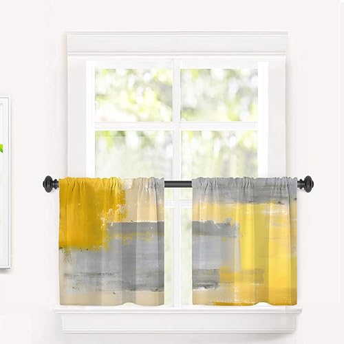 Miniatura 255 de Cenefas de cocina modernas con patrón de cobre marrón dorado para ventanas, cenefas opacas abstractas de marcas de arañazos y cortinas opacas