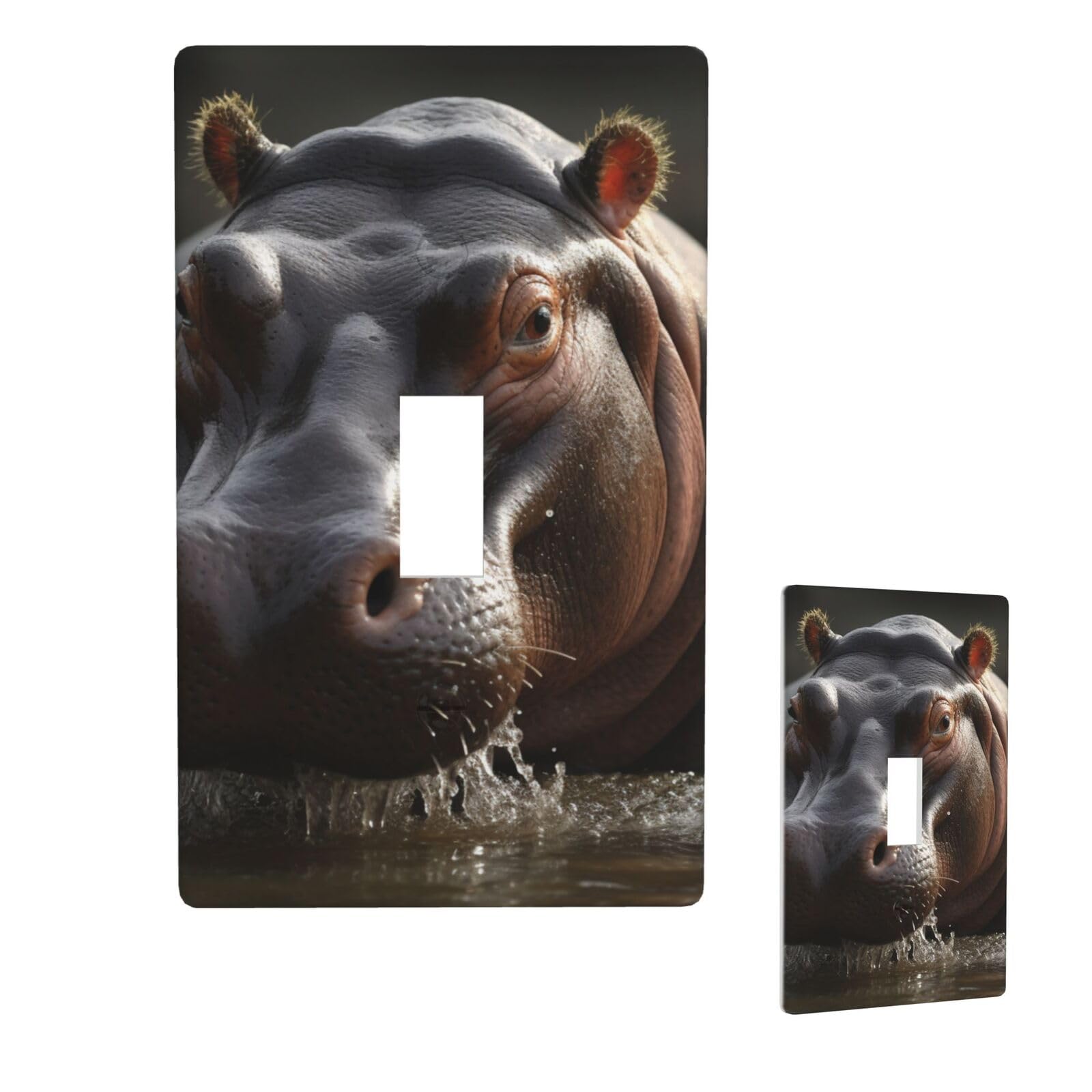 Aceprints Hippo 1 Gang Single Toggle Wall Plates, Unbreakable Decorative Light Switch Plate Covers Electrical Switchplate Cover Faceplate For Bathroom Kitchen Decor