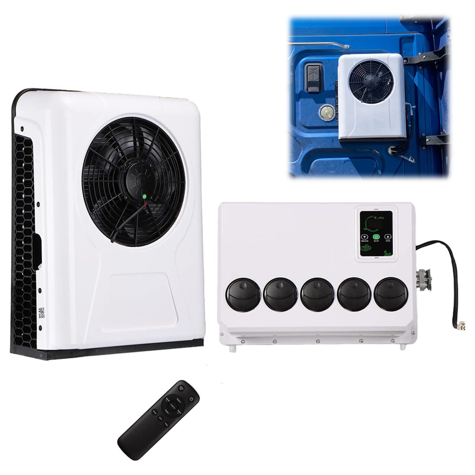 24V DC Aire Acondicionado Eléctrico Techo Del Coche Aire Acondicionado Con Refrigeración, Ultra-Delgado RV Aire Acondicionado Aparcamiento Para Camionetas, Autocaravanas, Camiones(Blanco)