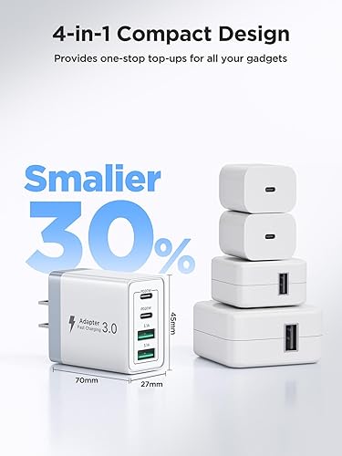 Miniatura 5 de Paquete de 2 Cargadores de Pared USB C, Bloque Cargador Rápido USB C de 40W y 4 Puertos con Puerto Dual QC+PD 3.0 Adaptador de Energía, Cargador de
