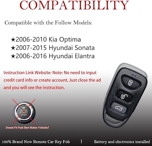 Miniatura 3 de MechanMagic Llavero de repuesto para Hyundai Elantra 2006-2016/Sonata 2007-2015/Kia Optima 2006-2010 OSLOKA-950T/310T/360T Control remoto de entrada