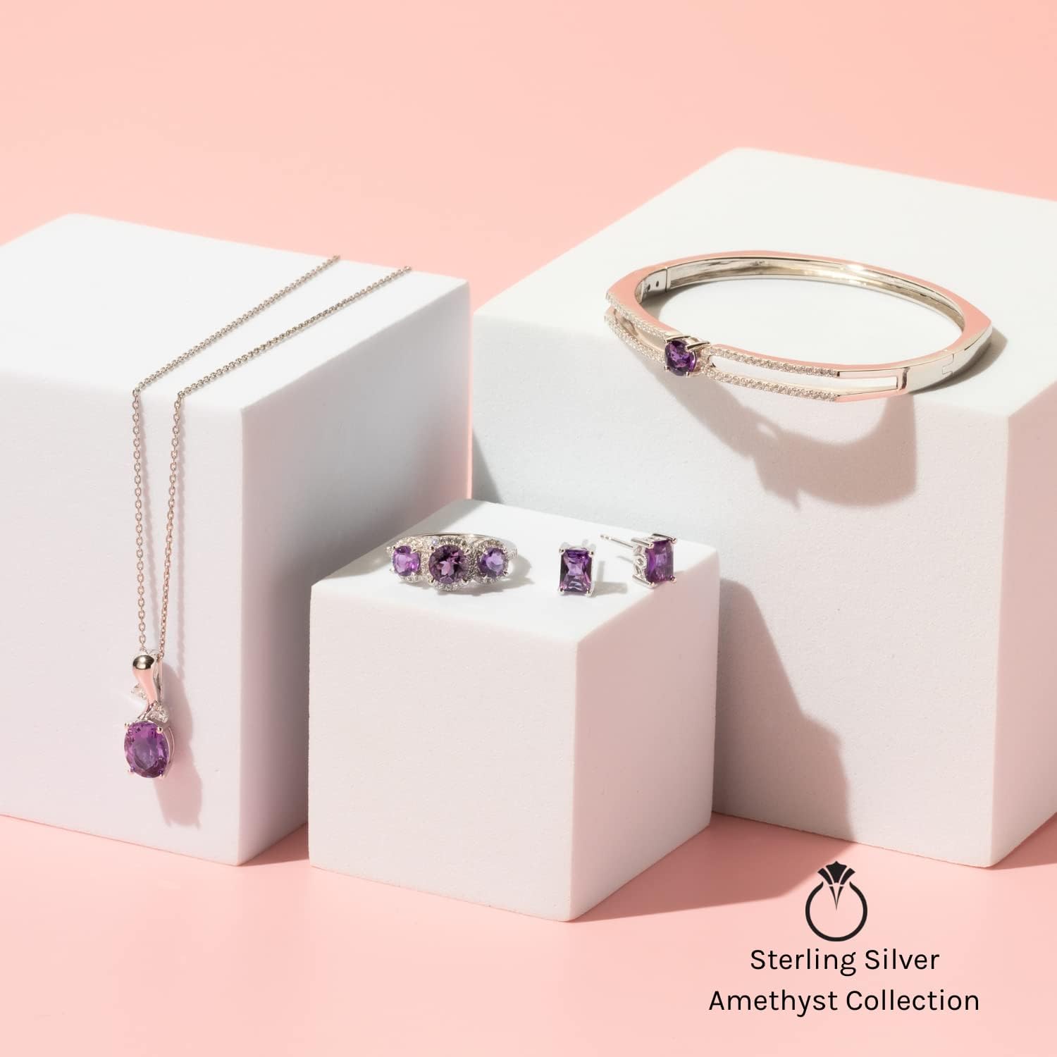 PEORA Amethyst Solstice Ring for Women 925 Sterling Silver, Natural Gemstone Birthstone, 0.50 Carat Round Shape, Comfort Fit, Sizes 5 to 9