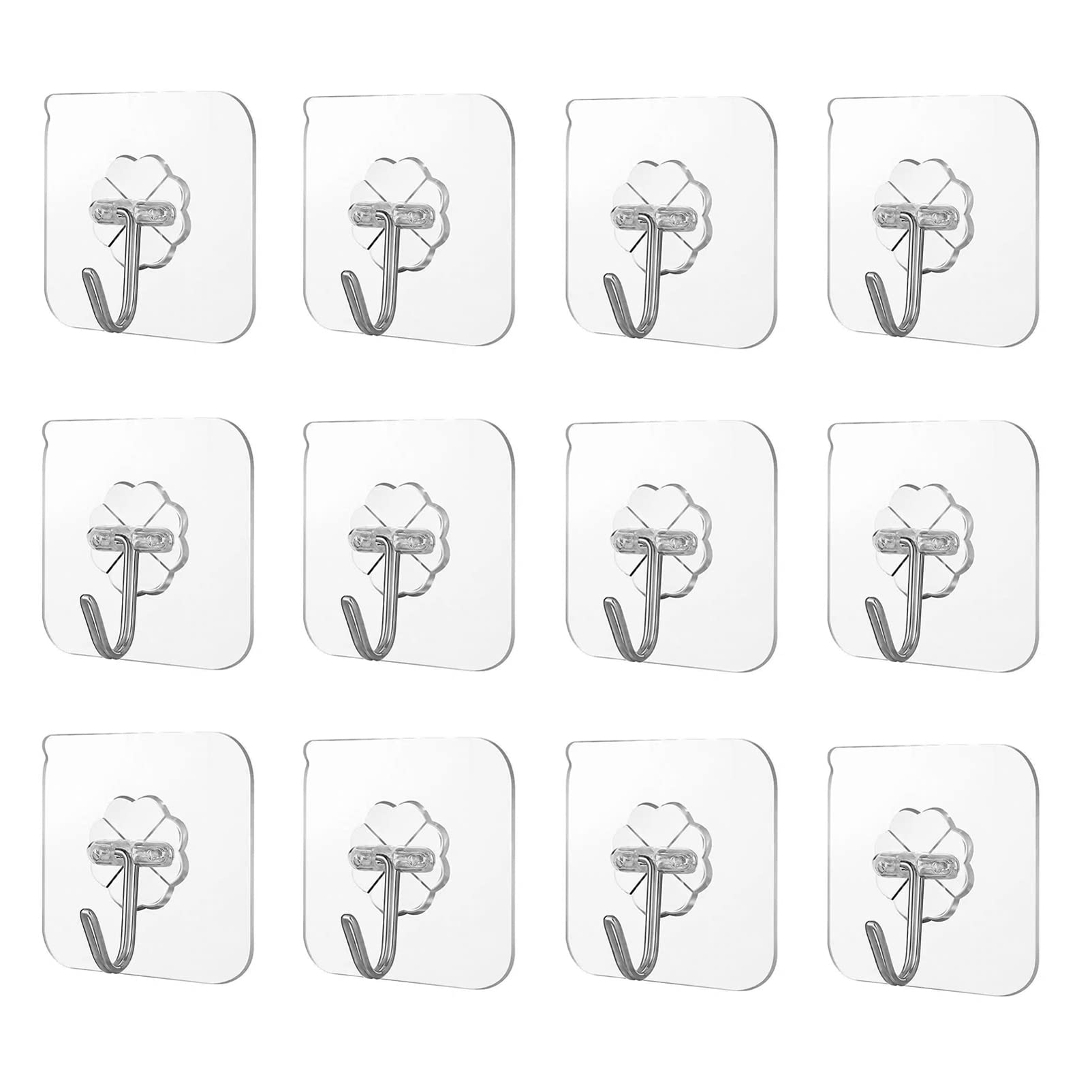Yesmin12 PCS Self Adhesive Hooks,Heavy Duty Door Wall Adhesive Hooks for Kitchen, Bathroom, Office, Closet, Hanging Coat Cloth Towel Key Decorations