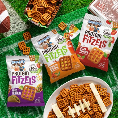Image of Lenny & Larry's FITZELS Protein Pretzels [GAME DAY Variety Pack] - 12 x 3oz Bags of High Protein Snacks with 20g Plant Based Protein - Incredibly Tasty with Salty Crunch