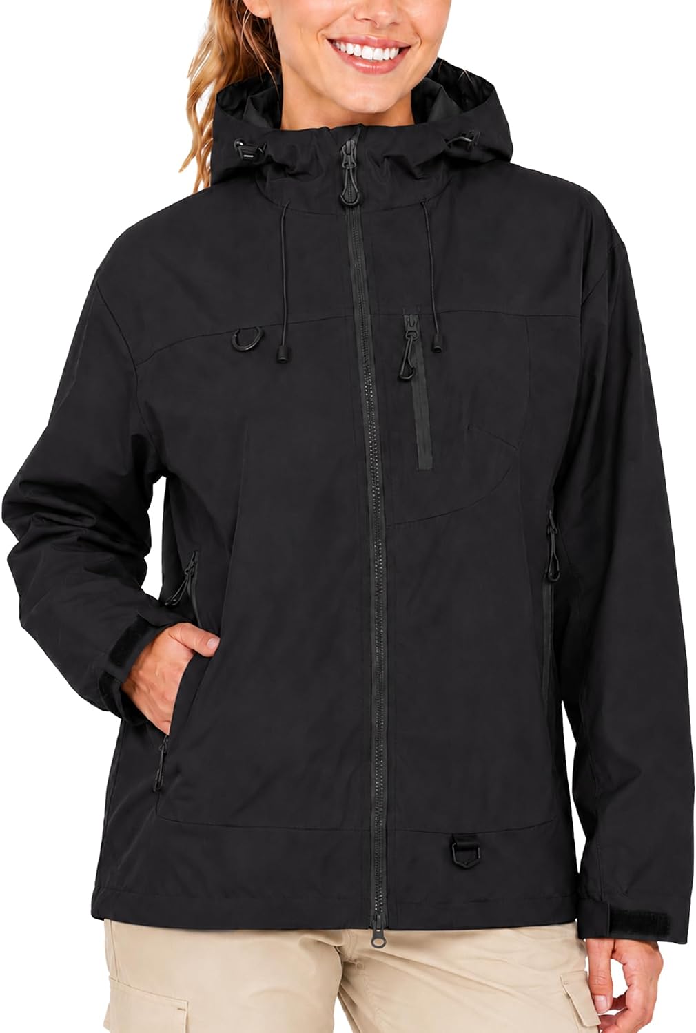FEOYA Women's Lightweight Shell Jacket Water Resistant Windproof with Adjustable Hood Zip Pockets for Hiking Camping Travel