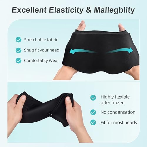 Miniatura 4 de Gorro para aliviar la migraña, para migraña, tensión, senos nasales y estrés, compresa fría con terapia de frío y calor, negro, gel, reutilizable,