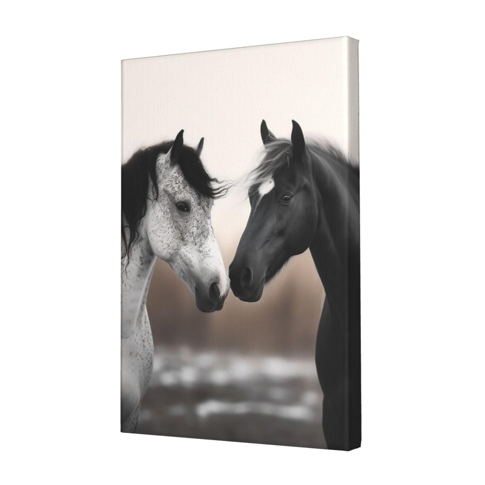 FodPand Black And White Horses Canvas Wall Art for Living Room Wall Decor 12"x18" Modern Artwork Painting Pictures Hanging Canvas Prints Aesthetic Wall Art for Bedroom Bathroom Office Wallart Decor