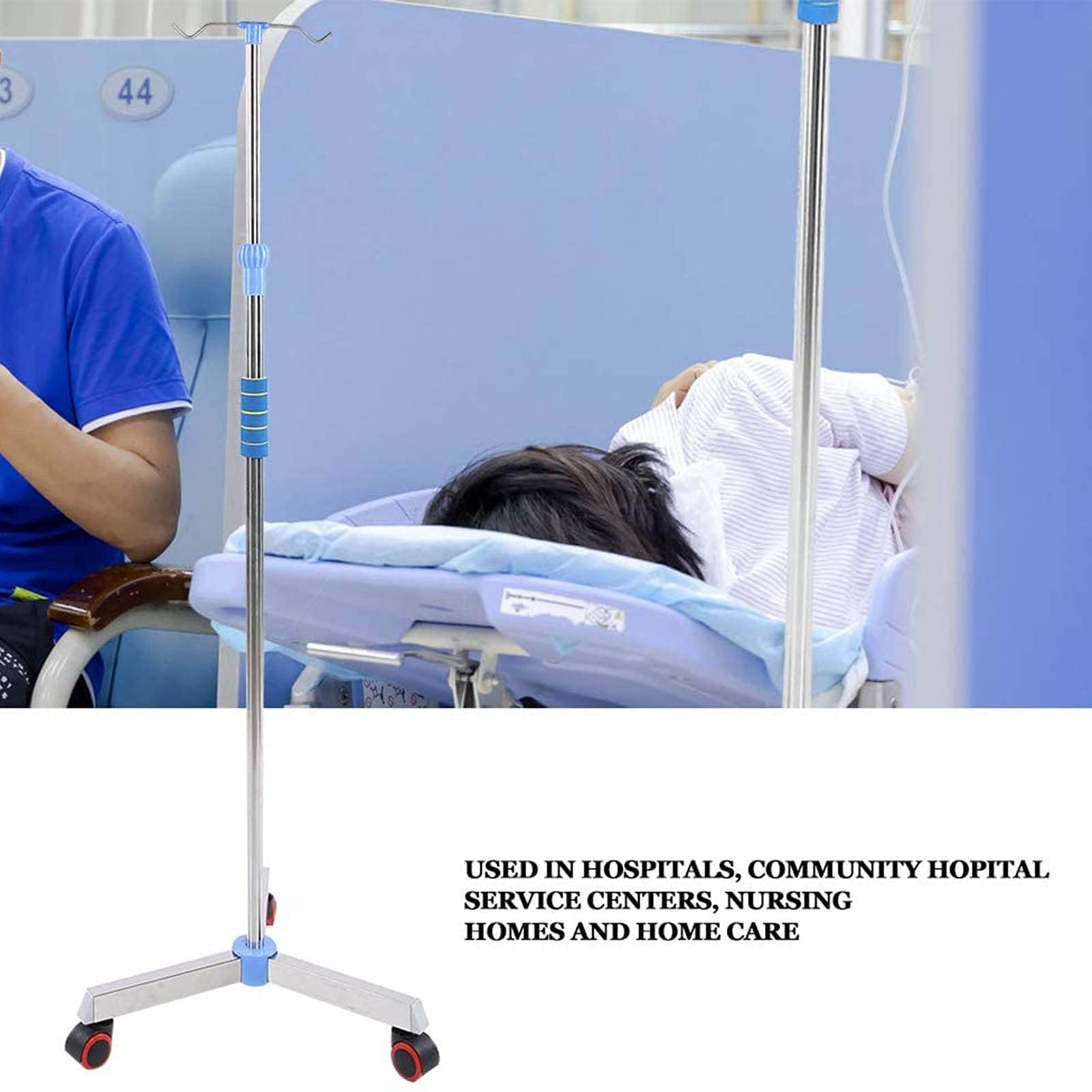 Stal nierdzewna IV Drip Stand, Stojak na kroplówkę z kółkami o regulowanej wysokości 42,9-80,7 cala 2 haczyki do szpitala i domu