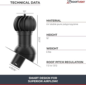 ROOFIVENT IVENT ROTO Roof Turbine Roof Vent 6 Round Head Shape Shingle Slate Or Shake Roof Type Black