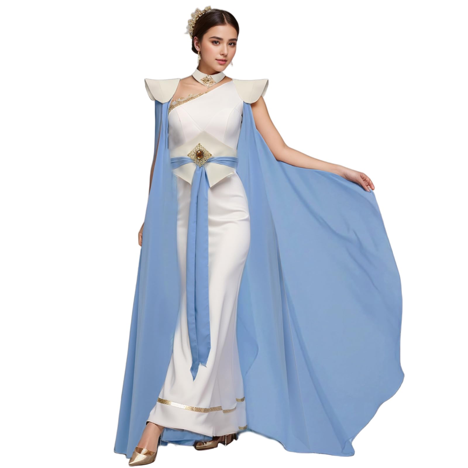 UniqKaliber Medieval Elven Cloak for Women Full Length Fairy Cape Off Shoulder Capelet Renaissance Cosplay Costume - Image 2