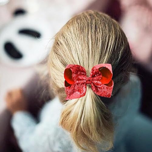 Miniatura 3 de 4 pinzas grandes para el cabello para niñas, de 5.5 pulgadas, hechos a mano, con brillantina, lazos para el cabello, pinzas de cocodrilo,