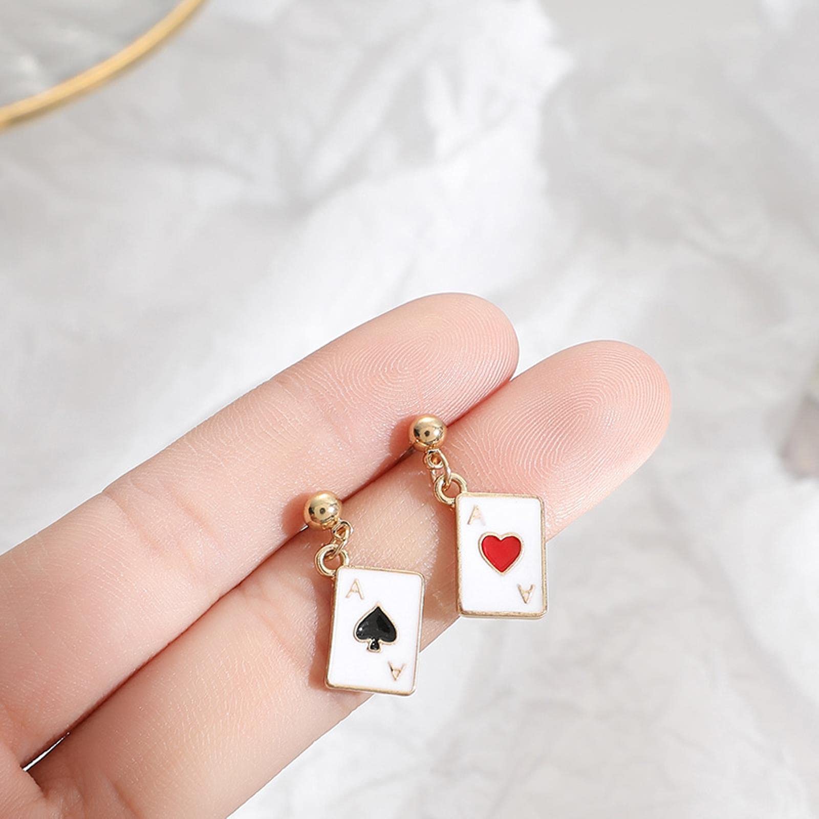 QUPENGXU Orecchini Pendenti A Forma Di Poker - Carte Da Gioco In Argento, Regalo Per Donne E Ragazze, Stile Casual