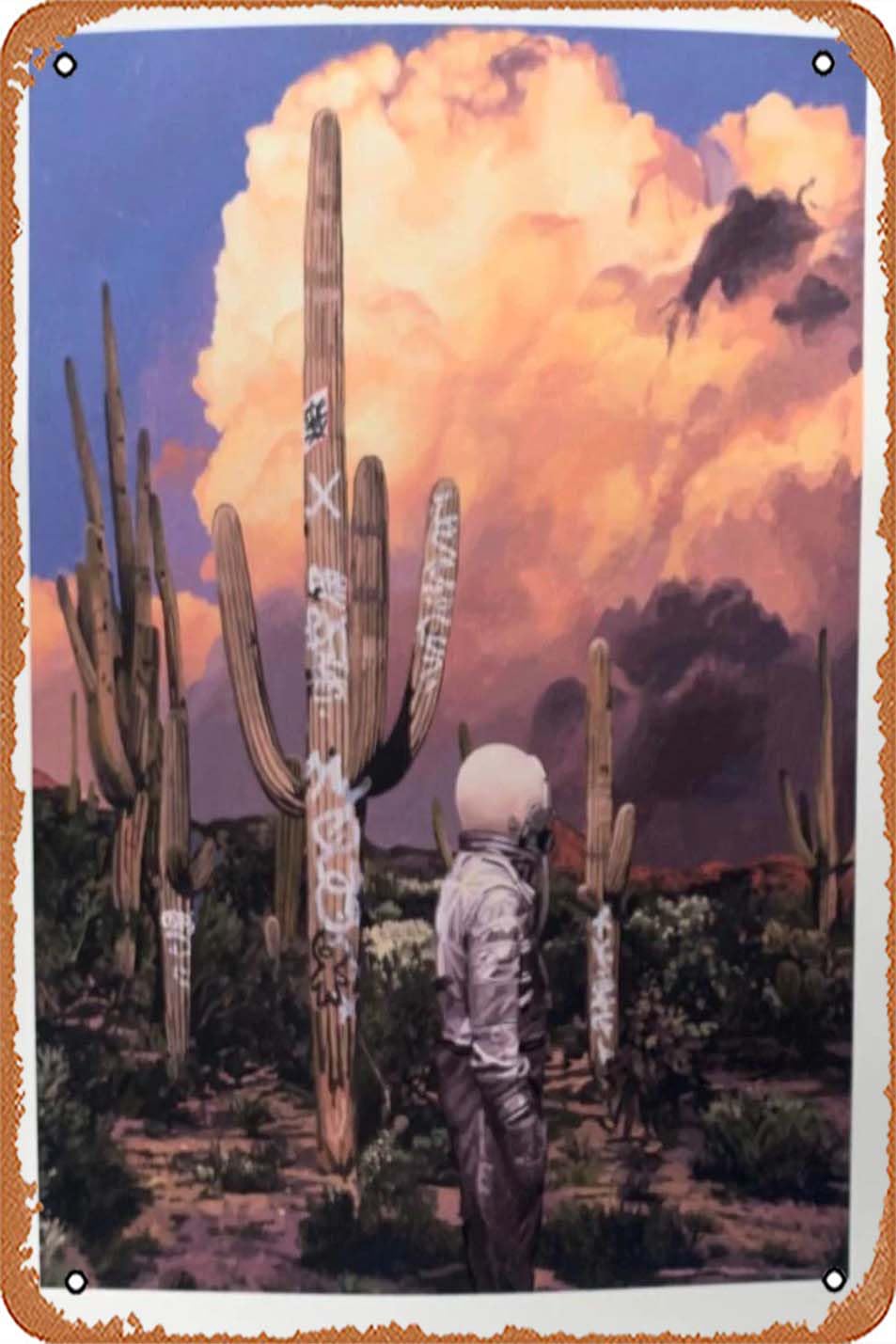 Vintage Metal Poster - Saguaro Archival Print Scott Listfield Tin Sign 8 X 12 Inches Suitable for Wall Decoration of Bar,Cafe,Garage,Man CAVE