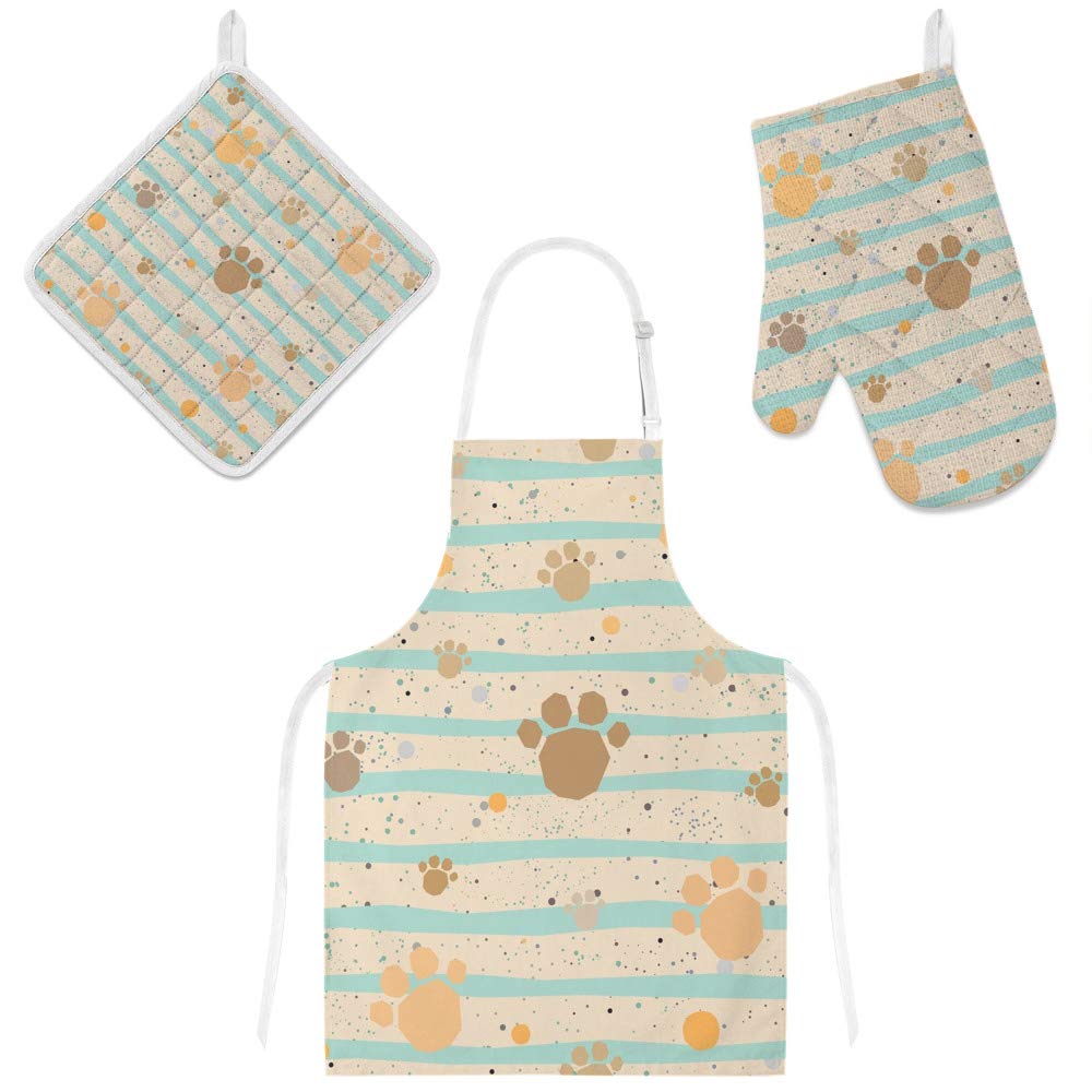 Tablier de cuisine avec maniques et gants de four à motif de pattes de chien