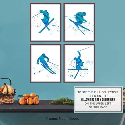 Miniatura 7 de Juego de impresiones artísticas de acuarela de esquí Freestyle  Bonita decoración del hogar para niños, adolescentes, dormitorios de niños, estudio