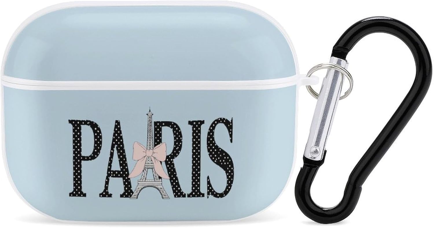 Paris Eiffel Tower Earphone Case PC Earbud Bag with Keychain White-Style
