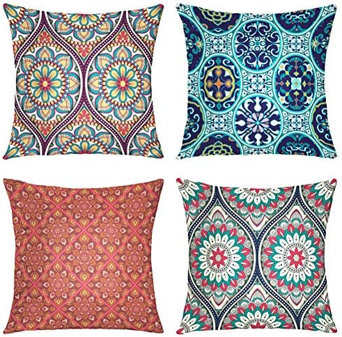 Suesoso Mandala Pillowcase 18" X 18" Set of 4 Ethnic Mandala Decorative Arabian Asian Batik Boho Pillow Case Modern Accent Double Sided Digitally Printed Pillow Sham Cushion Cover Decor Home