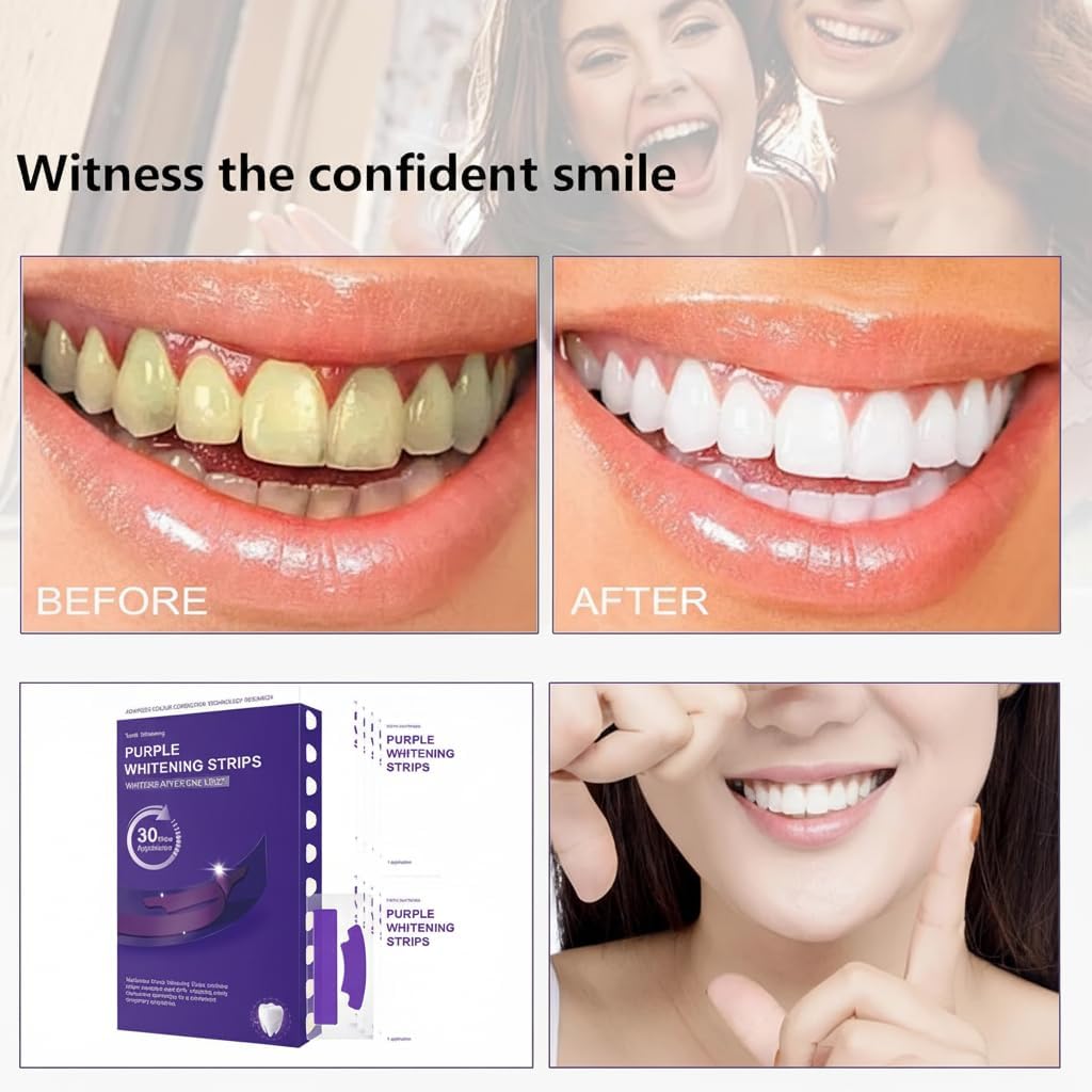 Gentle Daily Purple Whitening Strips for Surface Stain Reduction & Natural Shine, Portable Whitening Strips Purple for Home or On-The-Go Use
